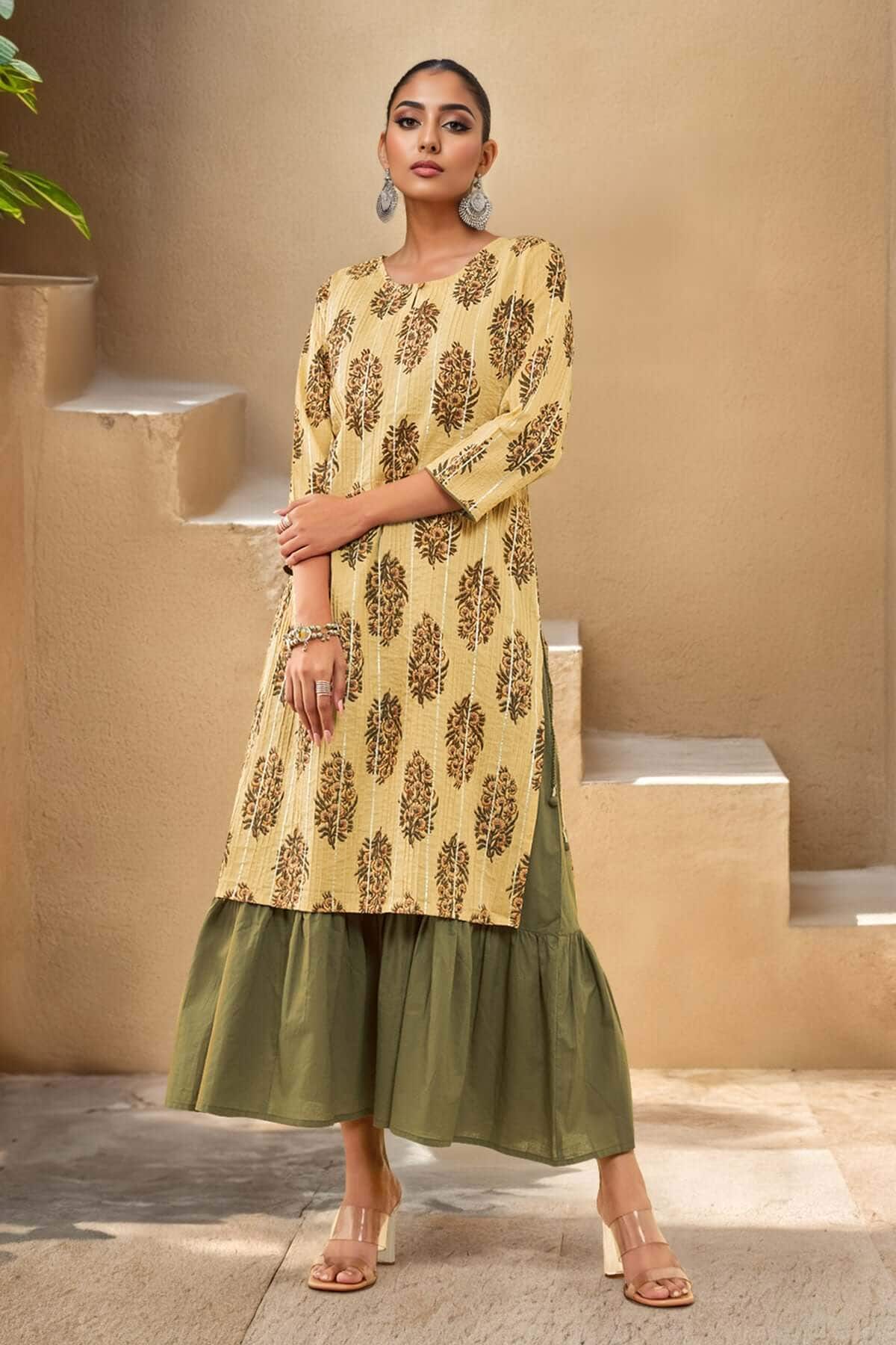 Beige Cotton Floral Dress Available in the USA Soch