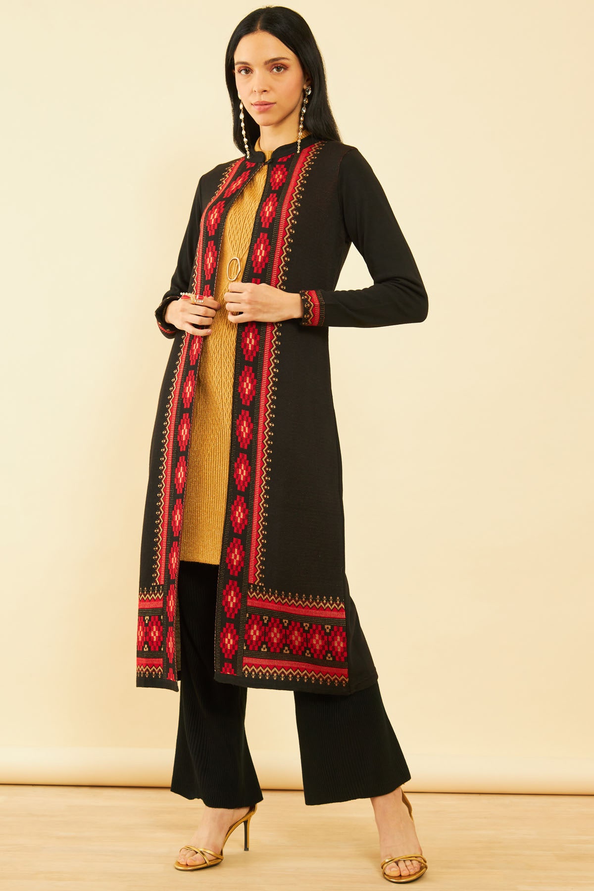Shop Black Acrylic Woven Designs Shrugs Online in India on Soch Website