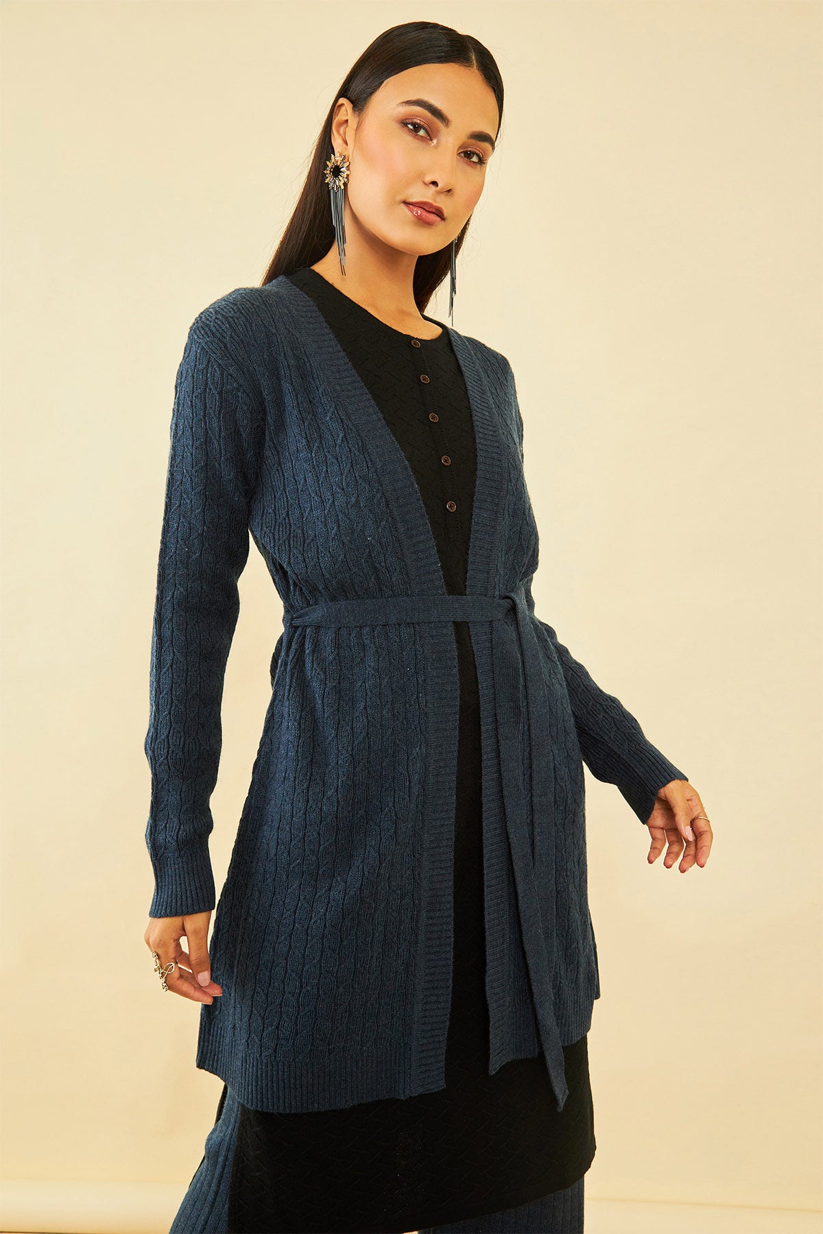 Navy Blue Acrylic Woven Designs Shrugs Available in the USA Worldwide