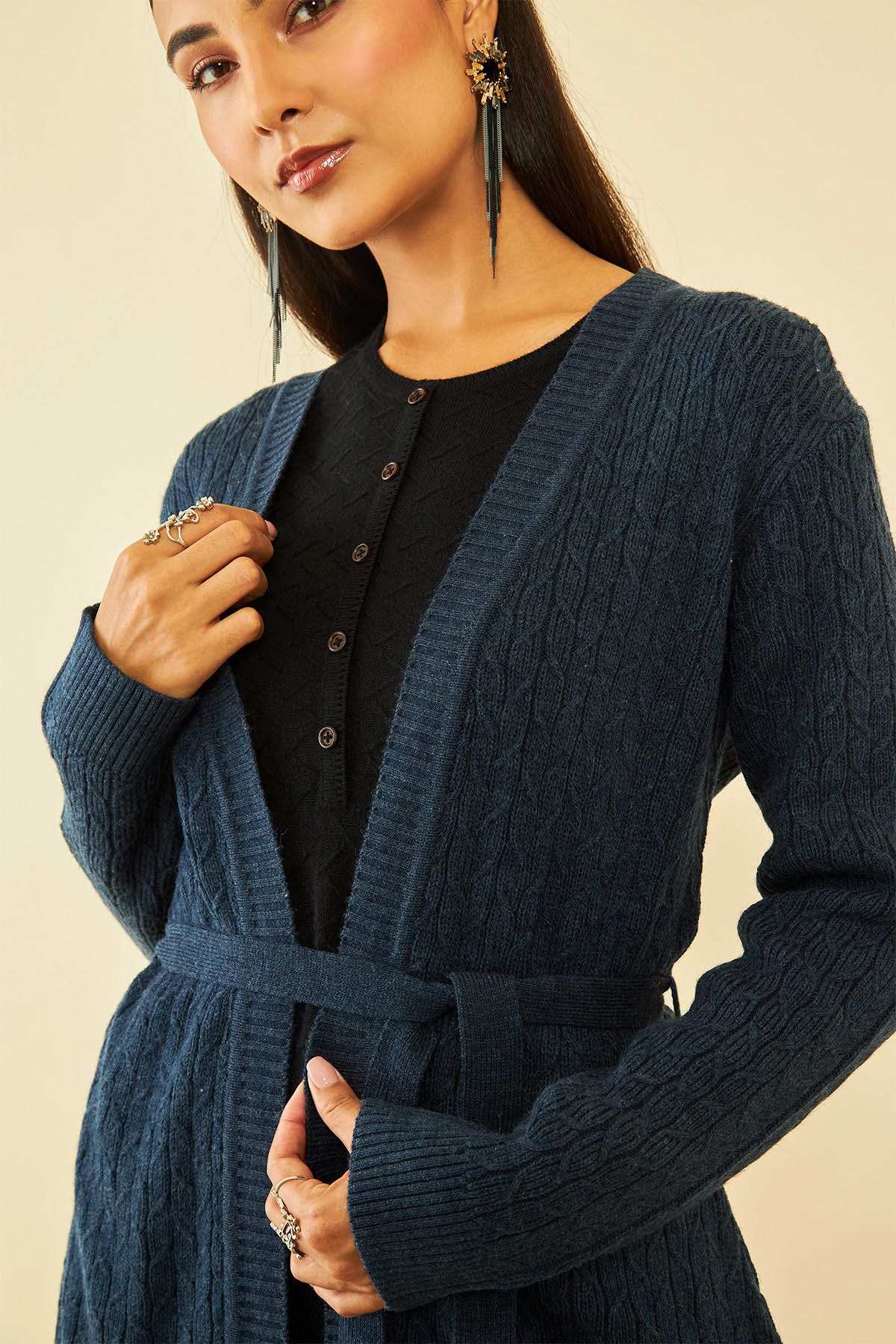 Navy Blue Acrylic Woven Designs Shrugs Available in the USA Worldwide