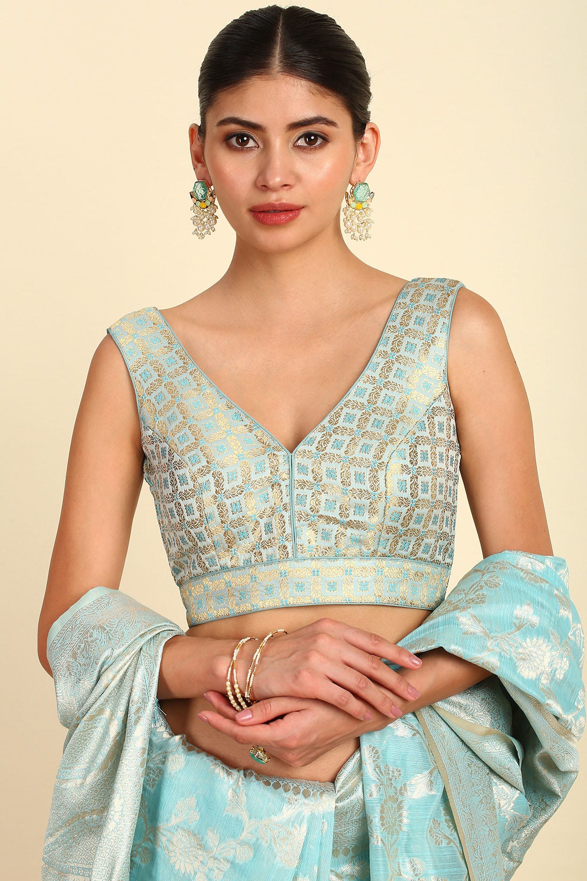 Plunging neckline blouse shop