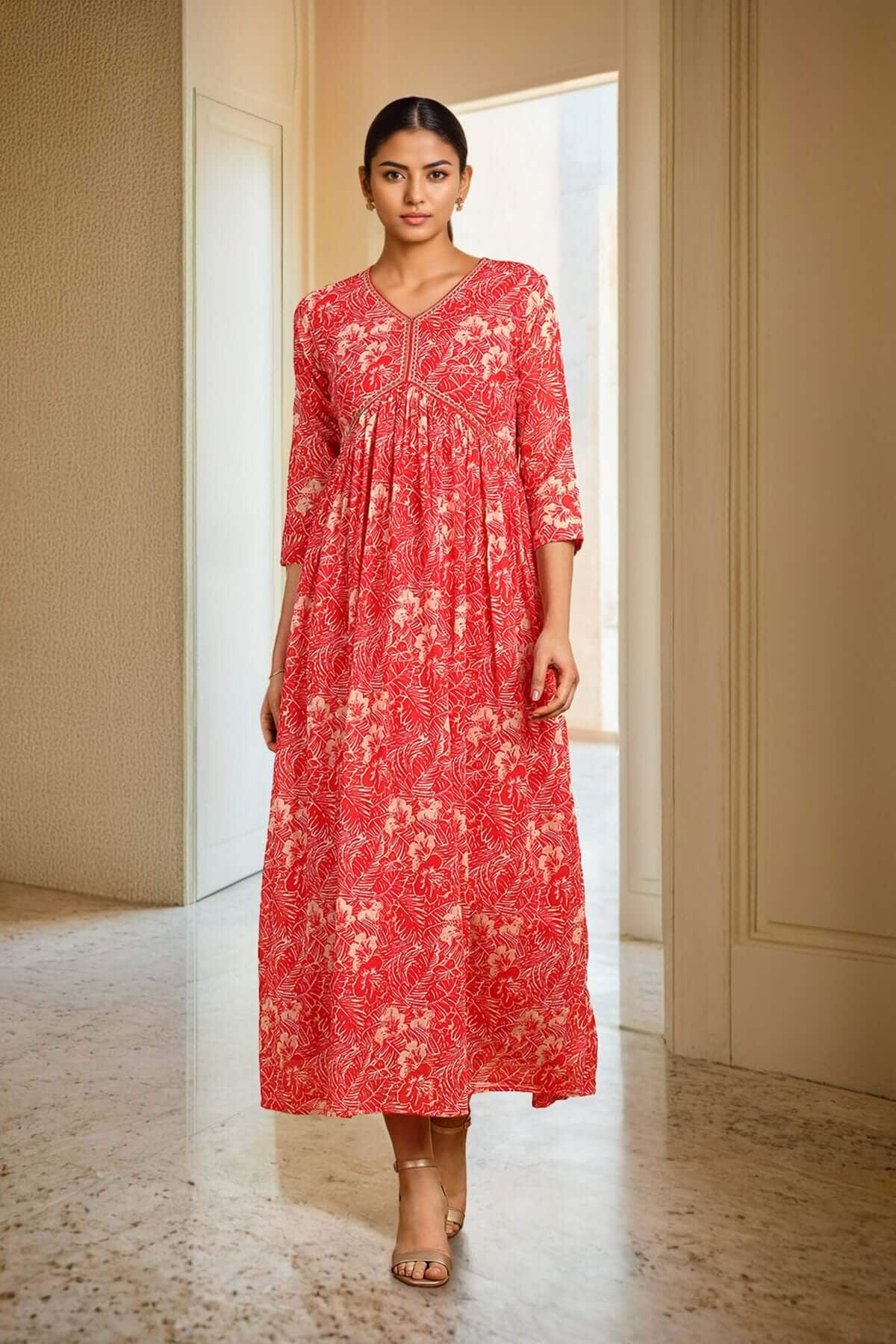 Red ethnic gown on sale