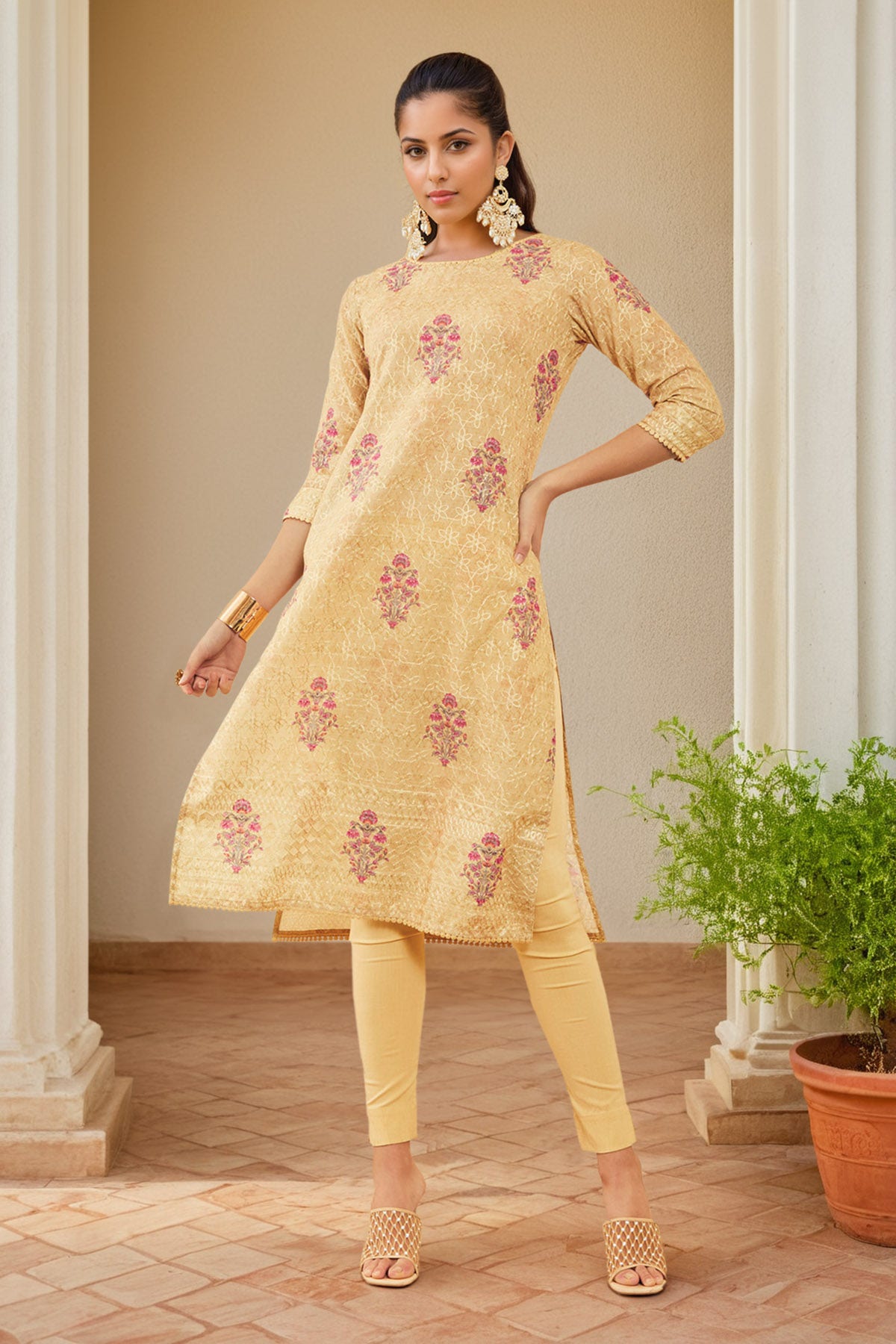 W beige printed kurta new arrivals
