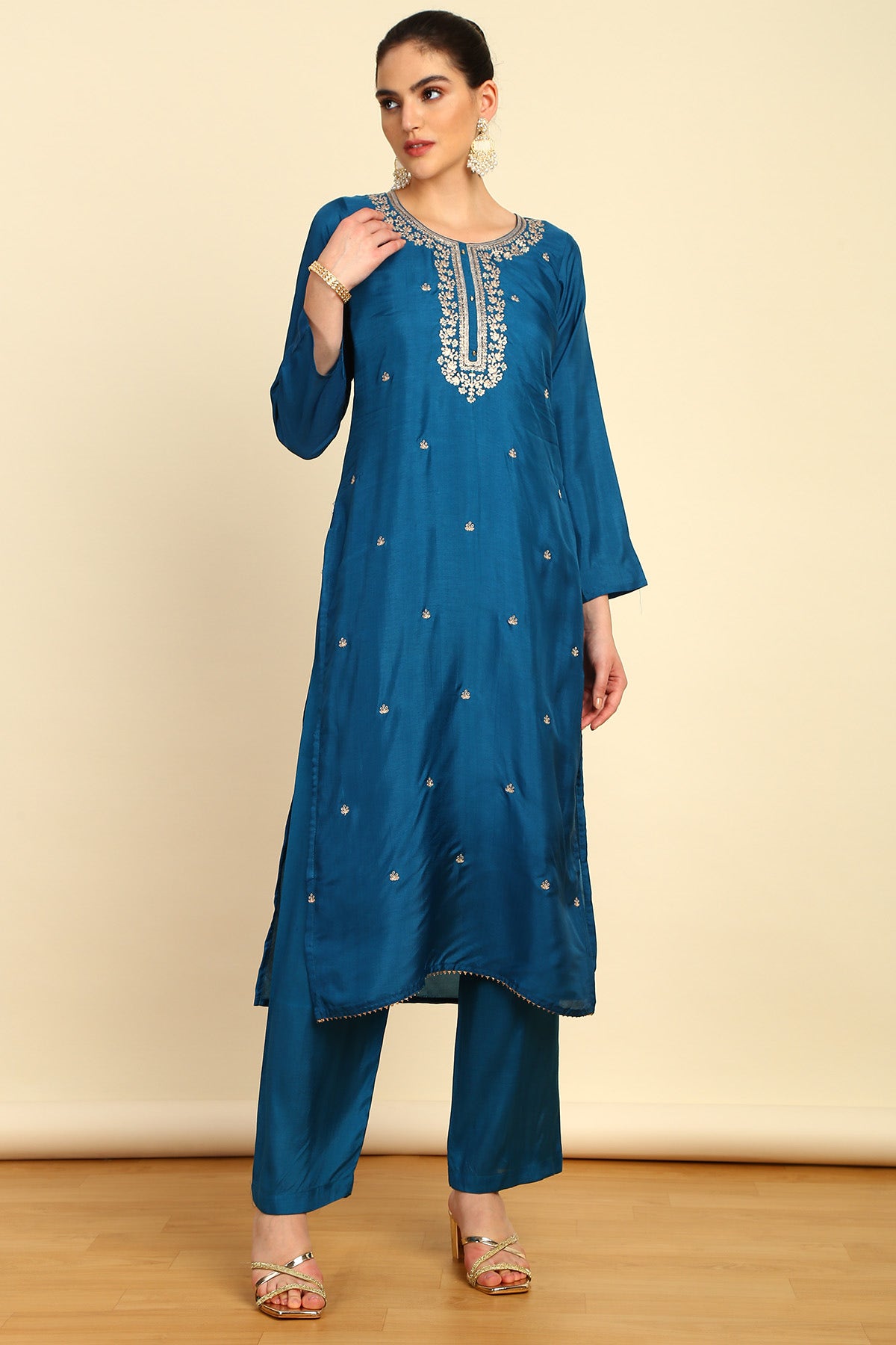 Buy Blue Silk Embroidered Dress Material Online in India on Soch Website