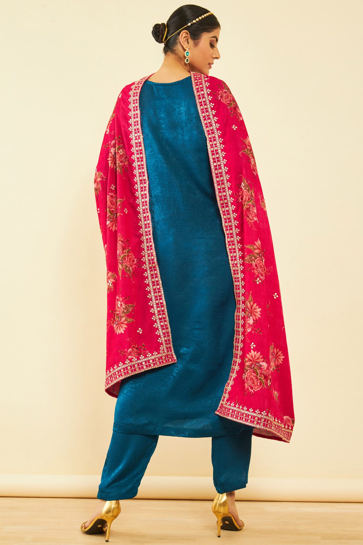 Buy Blue Velvet Embroidered Suit Set with Dupatta online Soch