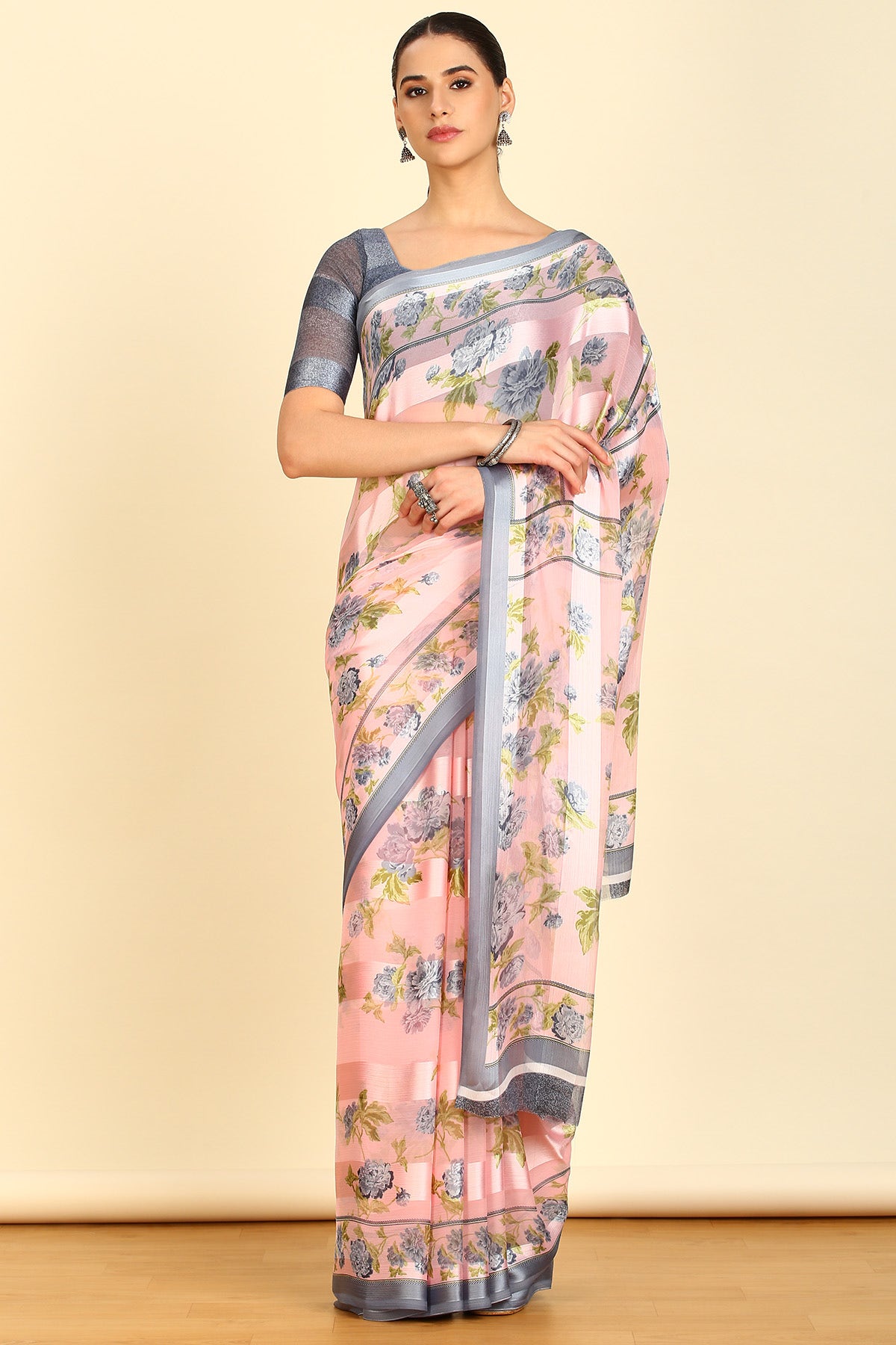 Floral print chiffon saree online shop