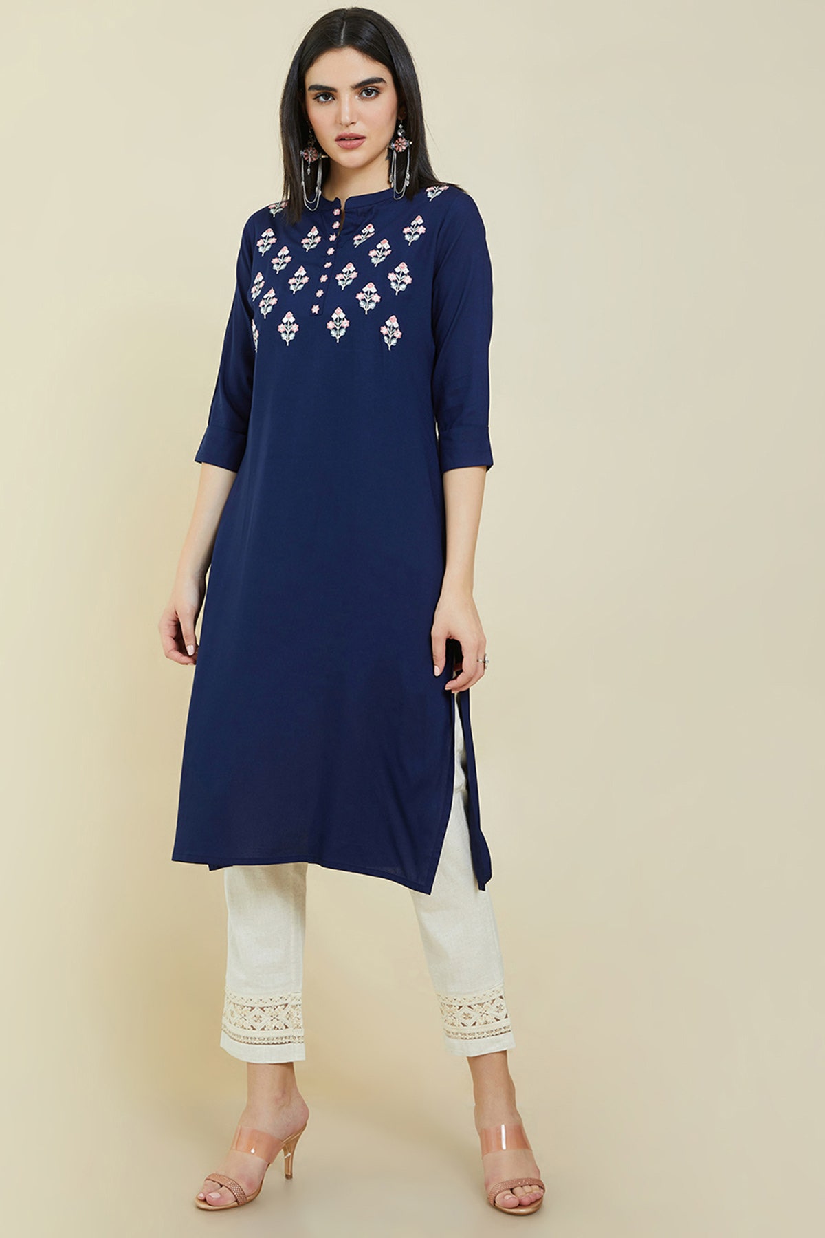 Parnavi Pure Cotton Printed Women Blue Kurti with Pant