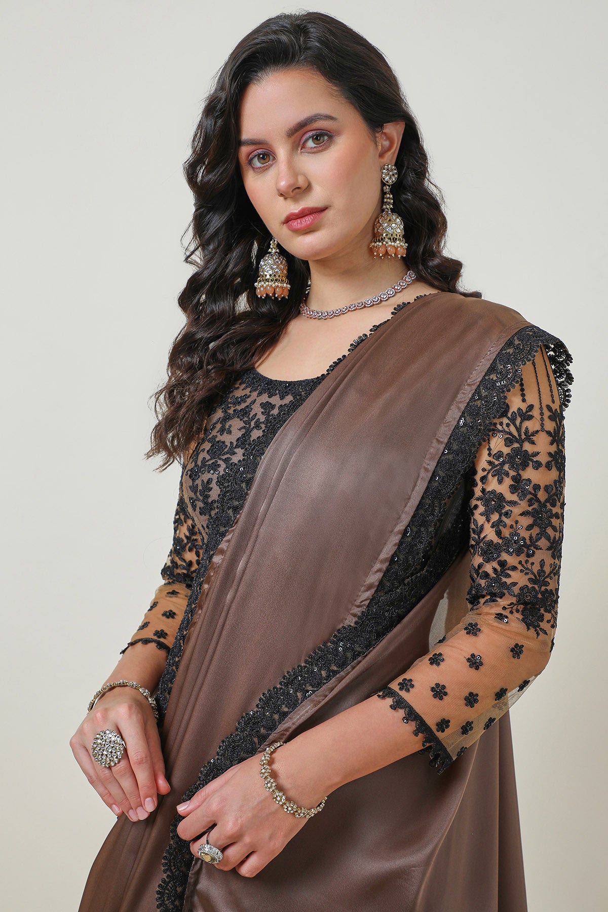 Plain saree with sequin blouse deals