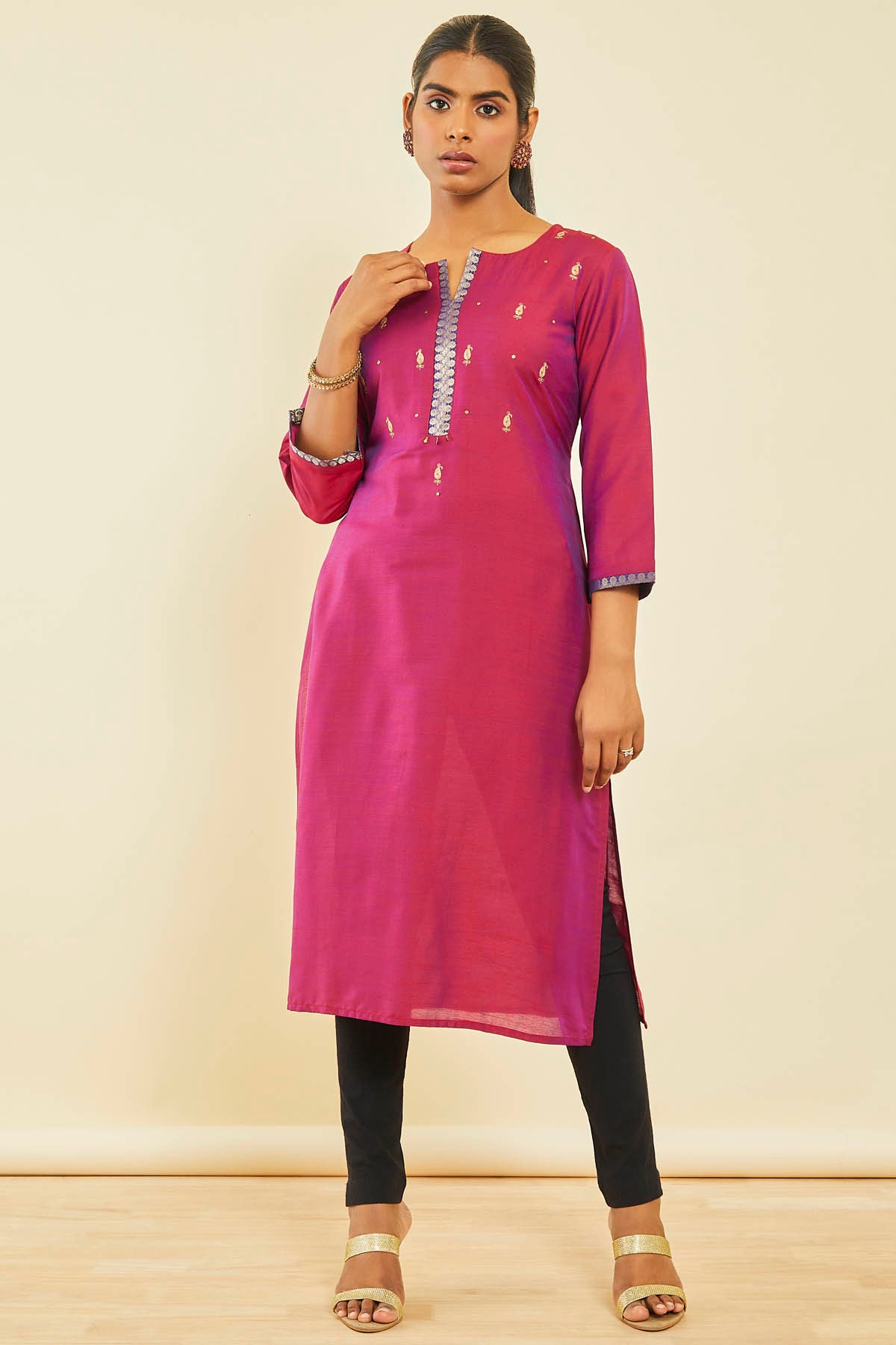 INDIGO RAYON LIVA APPROVED KURTI WITH HANDWORK BELT BY SOOBR BRAND  WHOLESALER AND DEALER