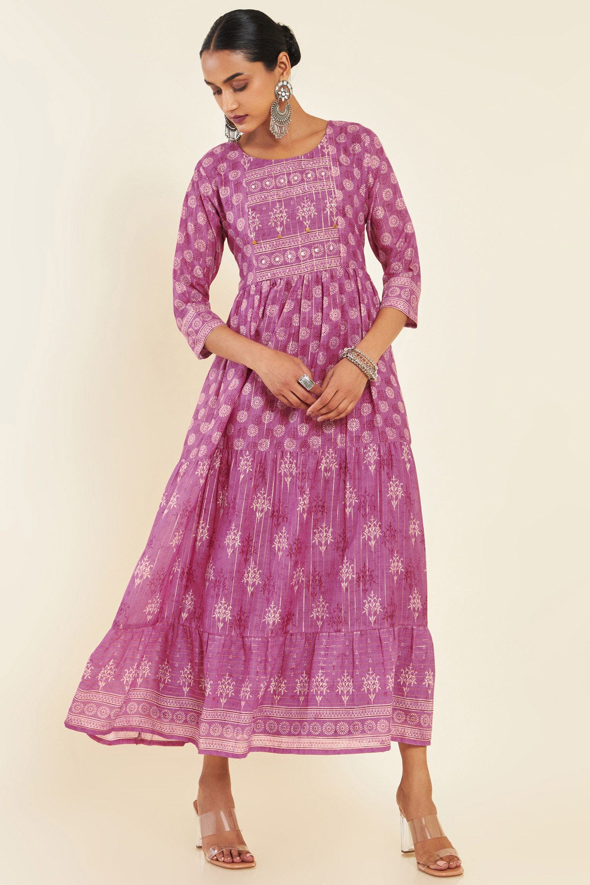 Buy online Onion Pink Art Silk Flared Gown for women at best price at  biba.in - KW4348AW22ONIONPNK