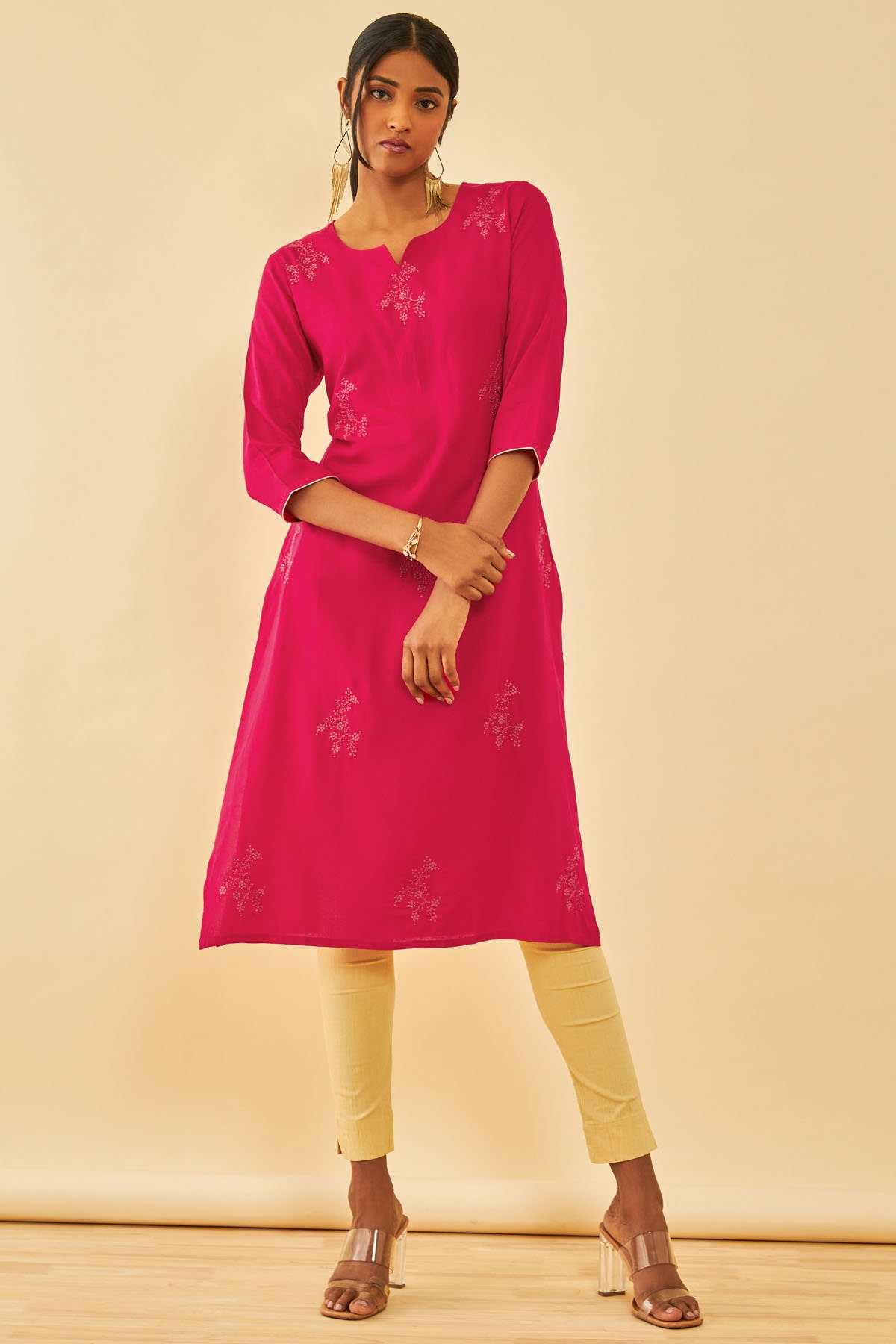 fuchsia rayon embroidered kurta with thread work womens soch cws4ku60581b 01