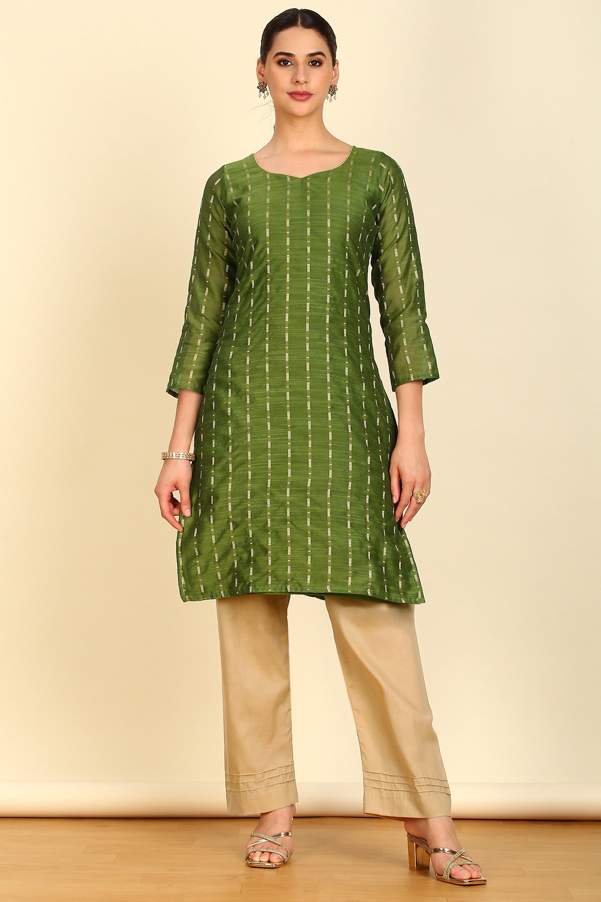 Buy Green Art Silk Woven Design Dress Material Online in India