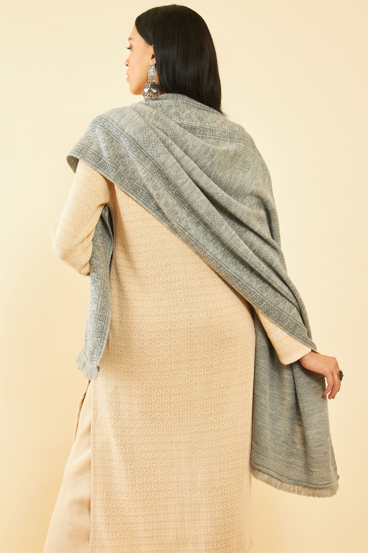 Shop Grey Acrylic Shimmery Geometric Pattern Winter Shawl with
