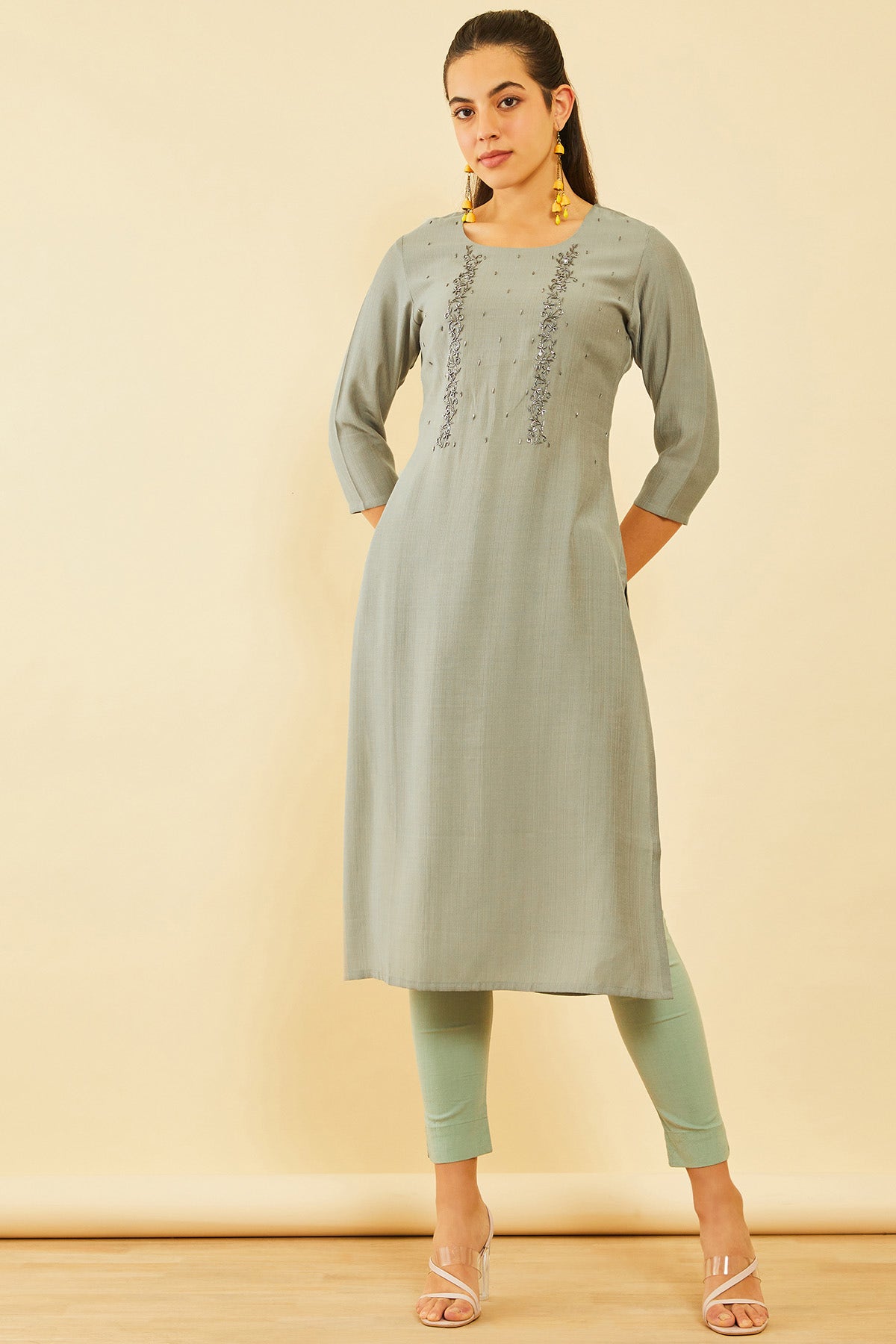 Soch Grey Viscose Straight Kurta With Cutdana M Soch Apparels KR Extension Tumkur