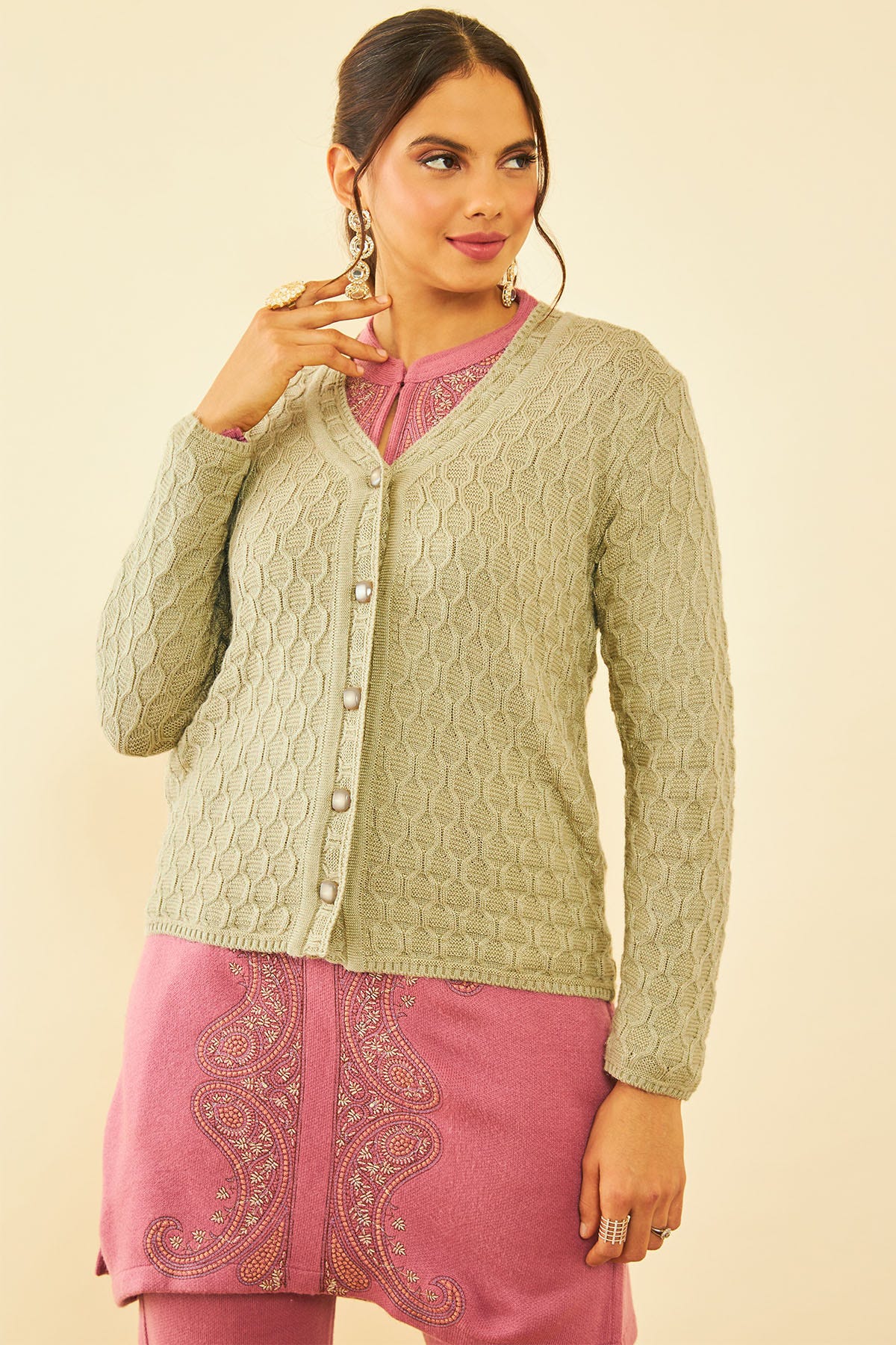 Women's acrylic cardigan sweater clearance