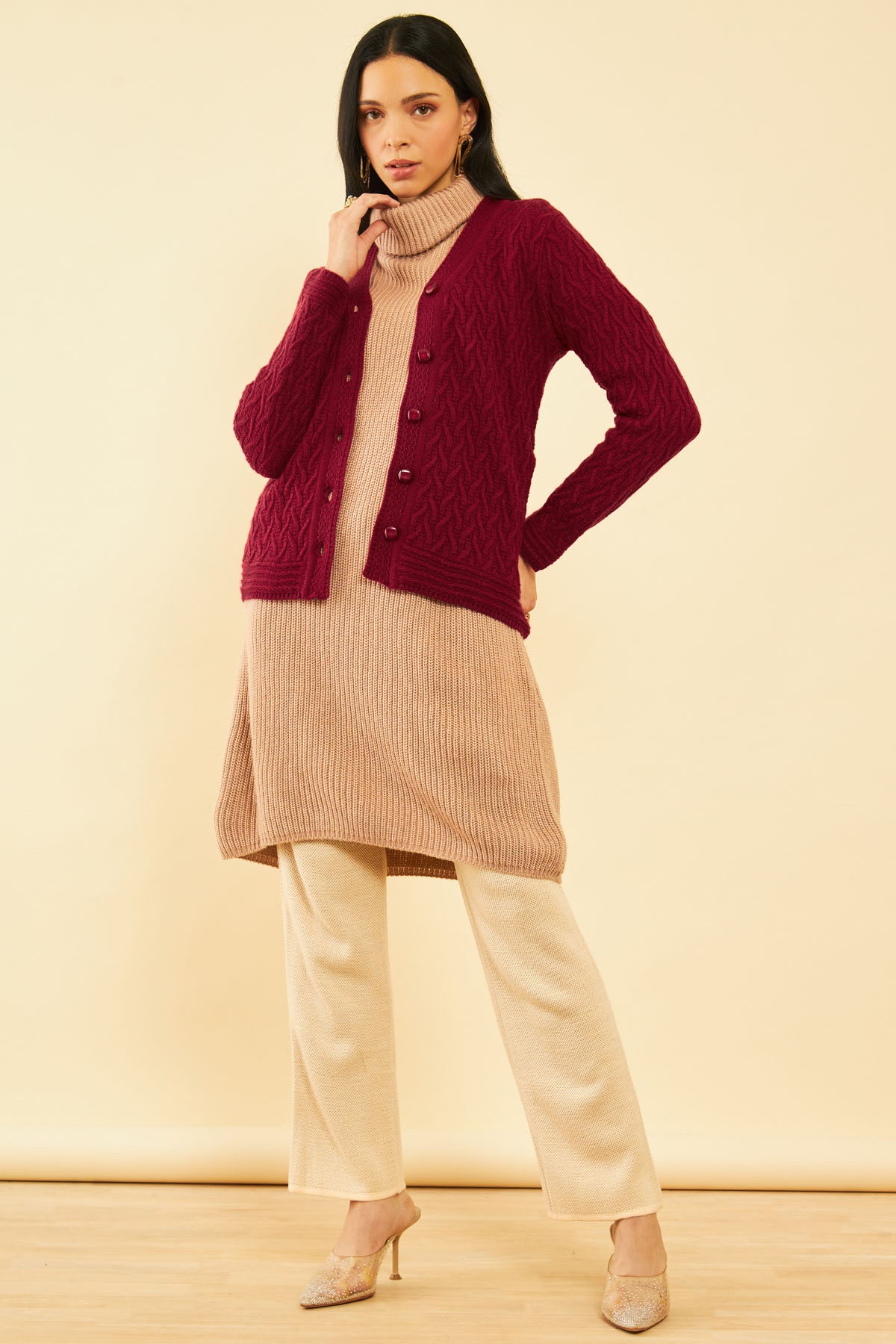 Maroon knit cardigan discount