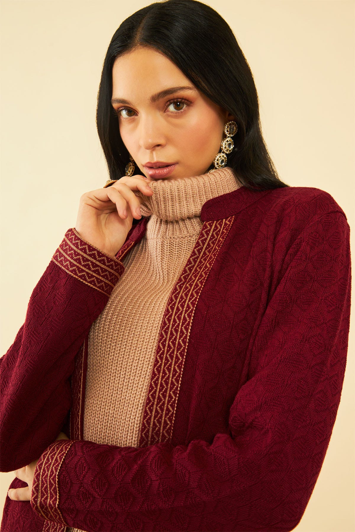 Buy Maroon Acrylic Woven Designs Shrugs Online in India on Soch Website