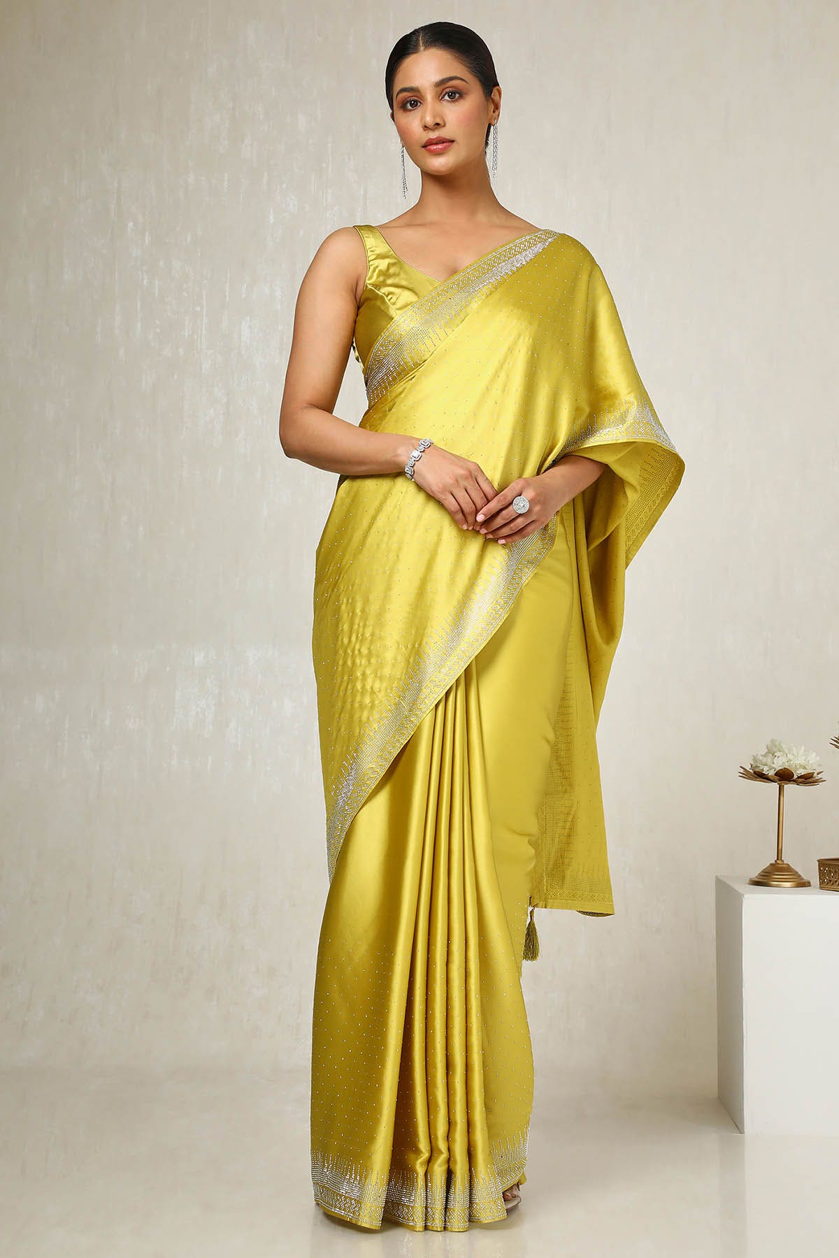 Yellow fashion collections new sarees perfect your casual kitty party on sale