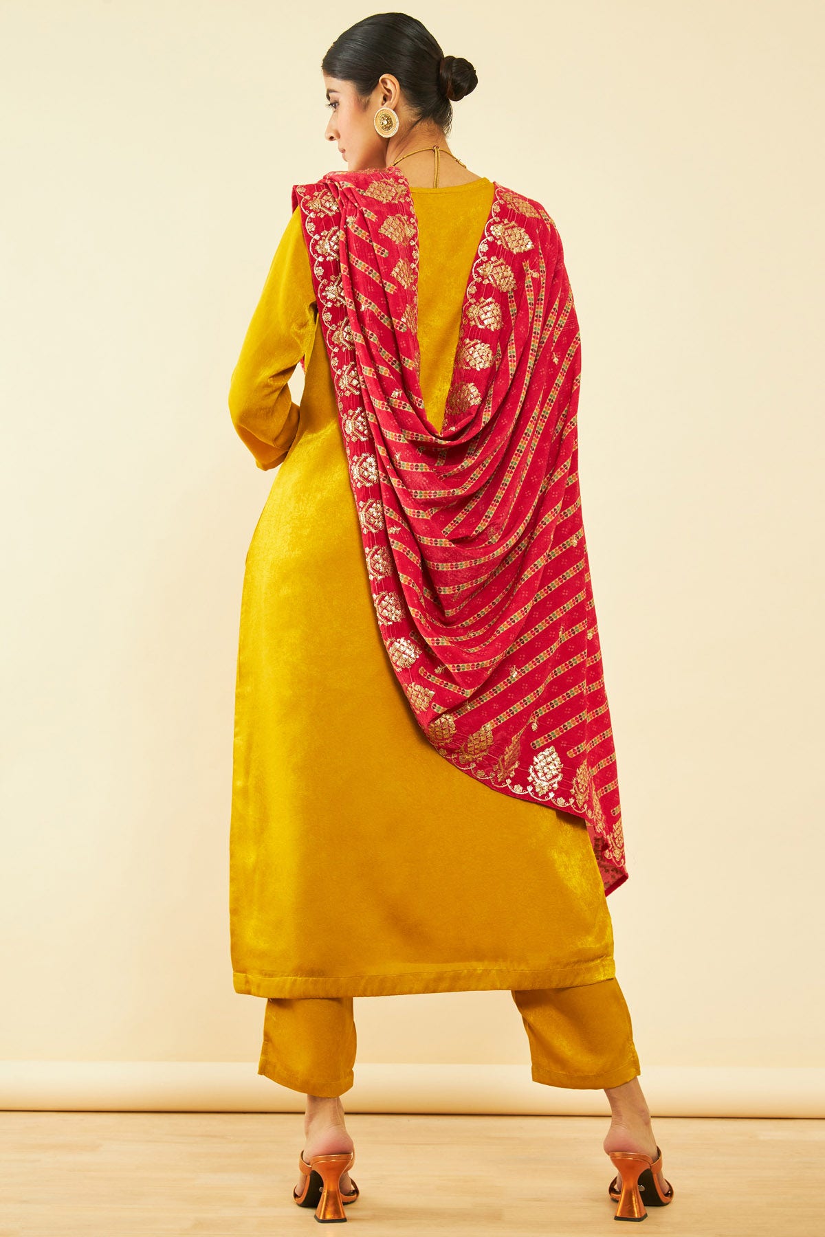 Buy Mustard Velvet Embroidered Suit Set with Dupatta for women