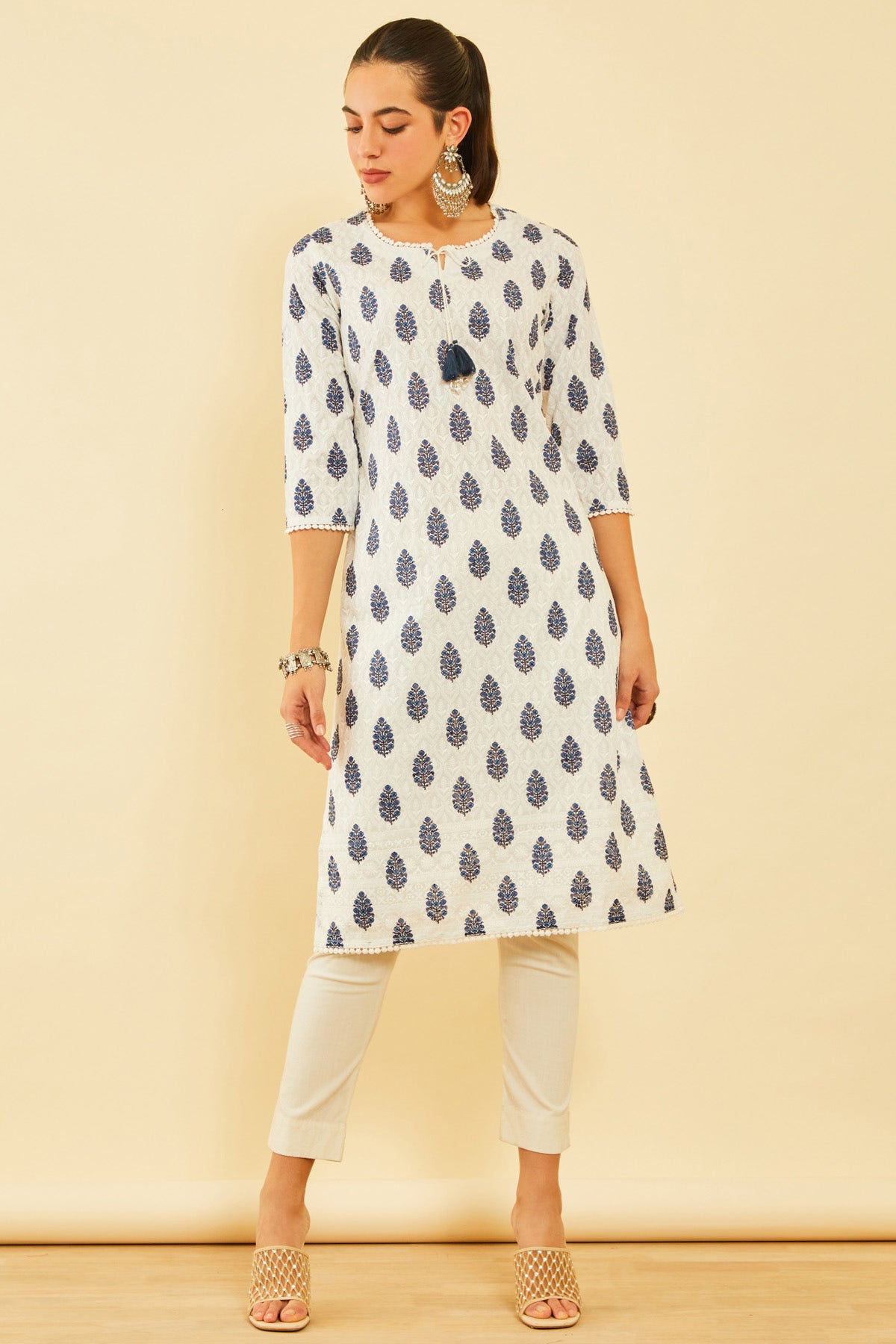 Soch Off White Cotton Blend Embroidered Straight Kurta L Soch Apparels Sector 7 Lucknow