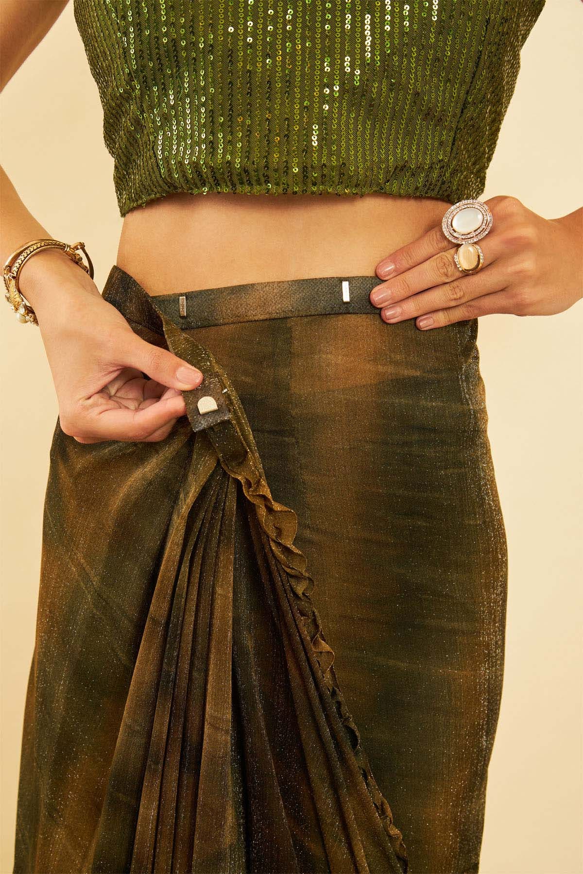 Buy Olive Spandex Ombre Saree Online in India on Soch Website