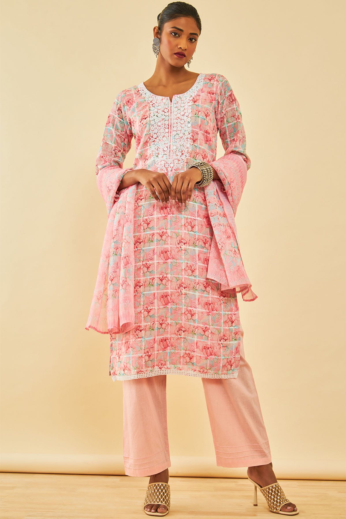 Pink dress material online sales