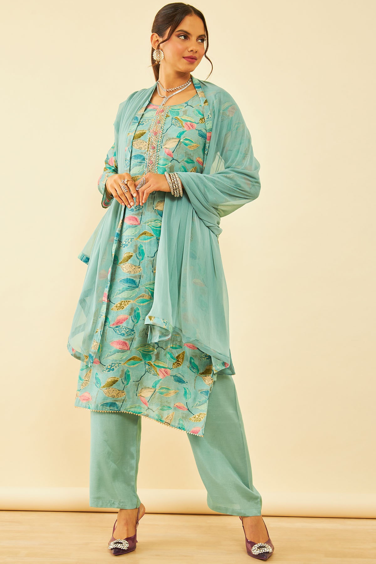 Soch Powder Blue Muslin Embroidered Unstitch Dress Material With Zardosi Free Size Soch Apparels Pandeshwar Road Mangaluru