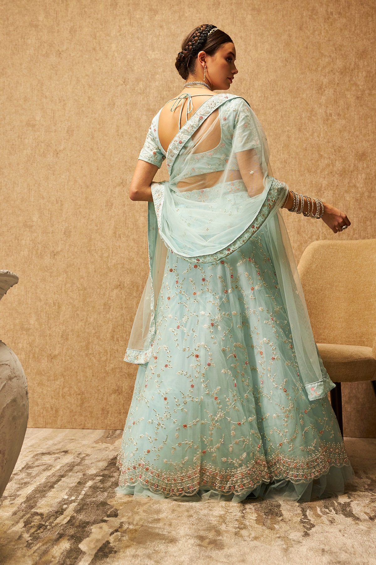 Shop Soch s Powder Blue Net Floral Embroidered Stone Embellished