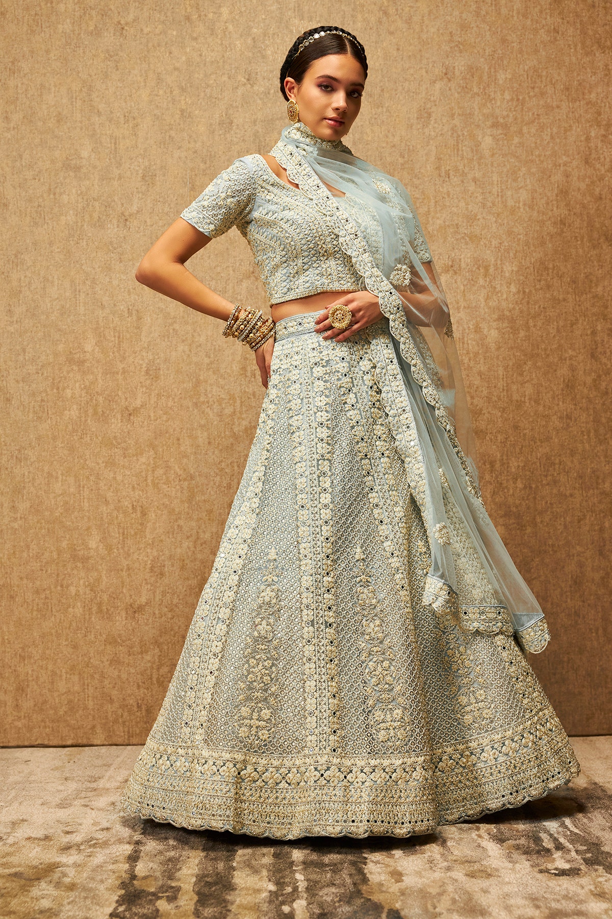 Shop Soch s Powder Blue Net All Over Embroidered Unstitched