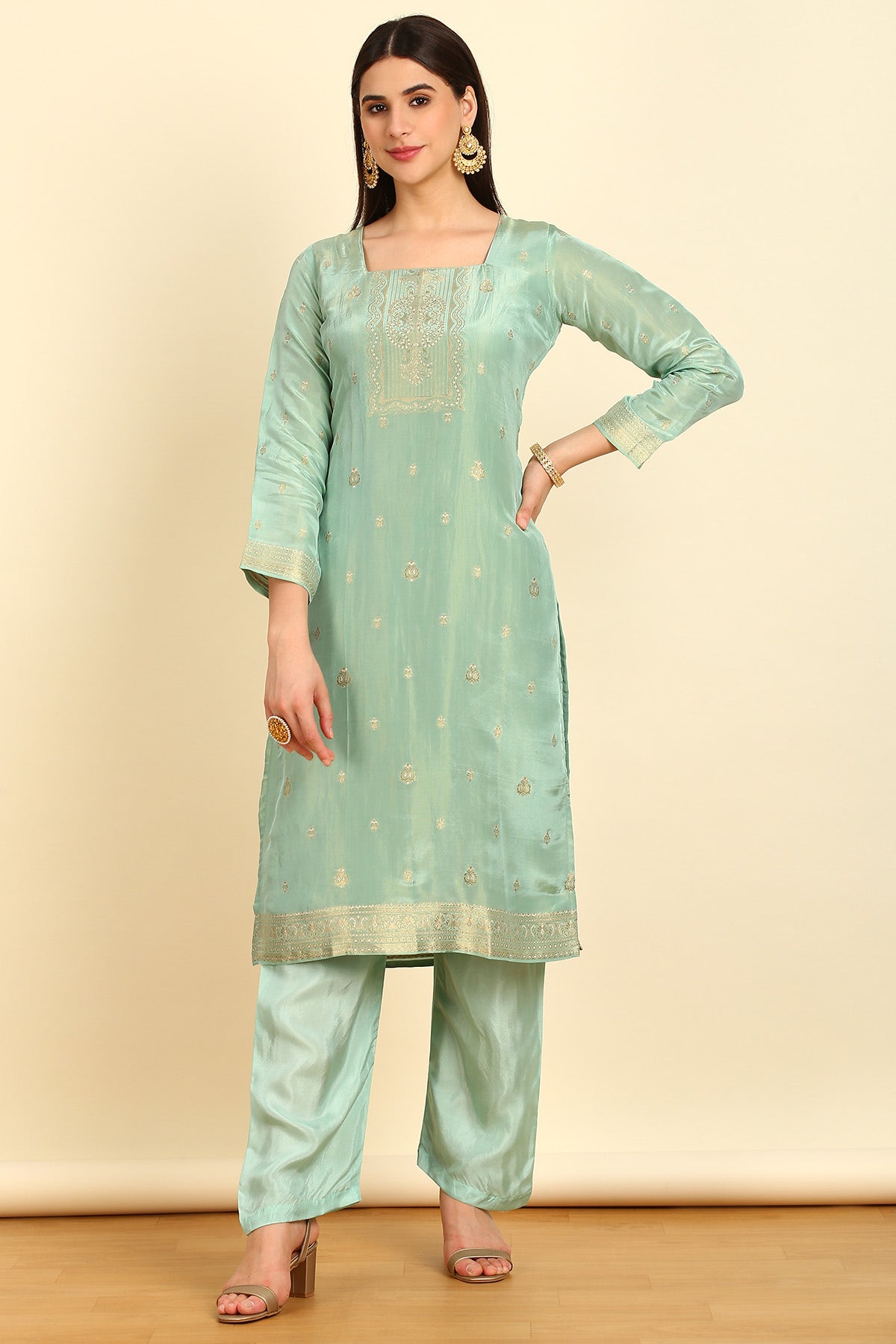 Green dress material online top