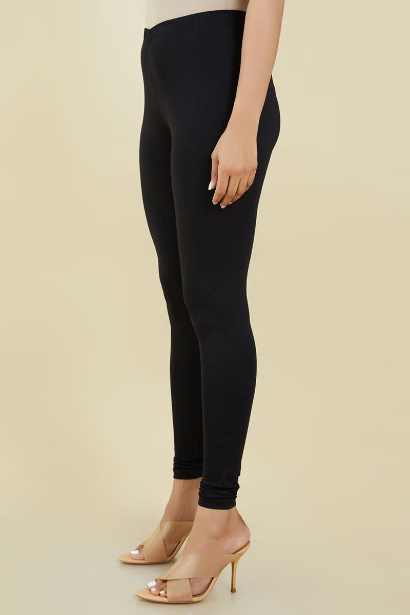 Buy Black Solid Cotton Hosiery Churidar Legging Online in India Soch