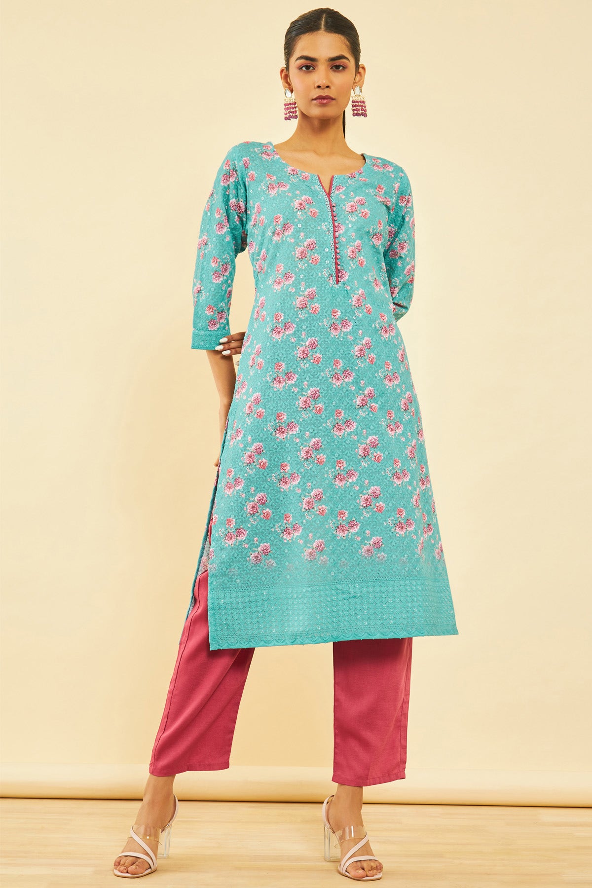 Pink Modal Embroidery Kurta Set