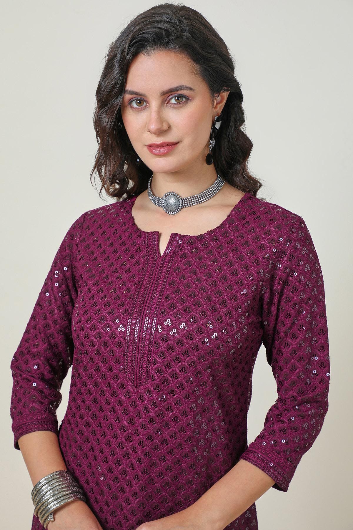 Shop Wine Embroidered Rayon Straight Kurta Online in India on Soch