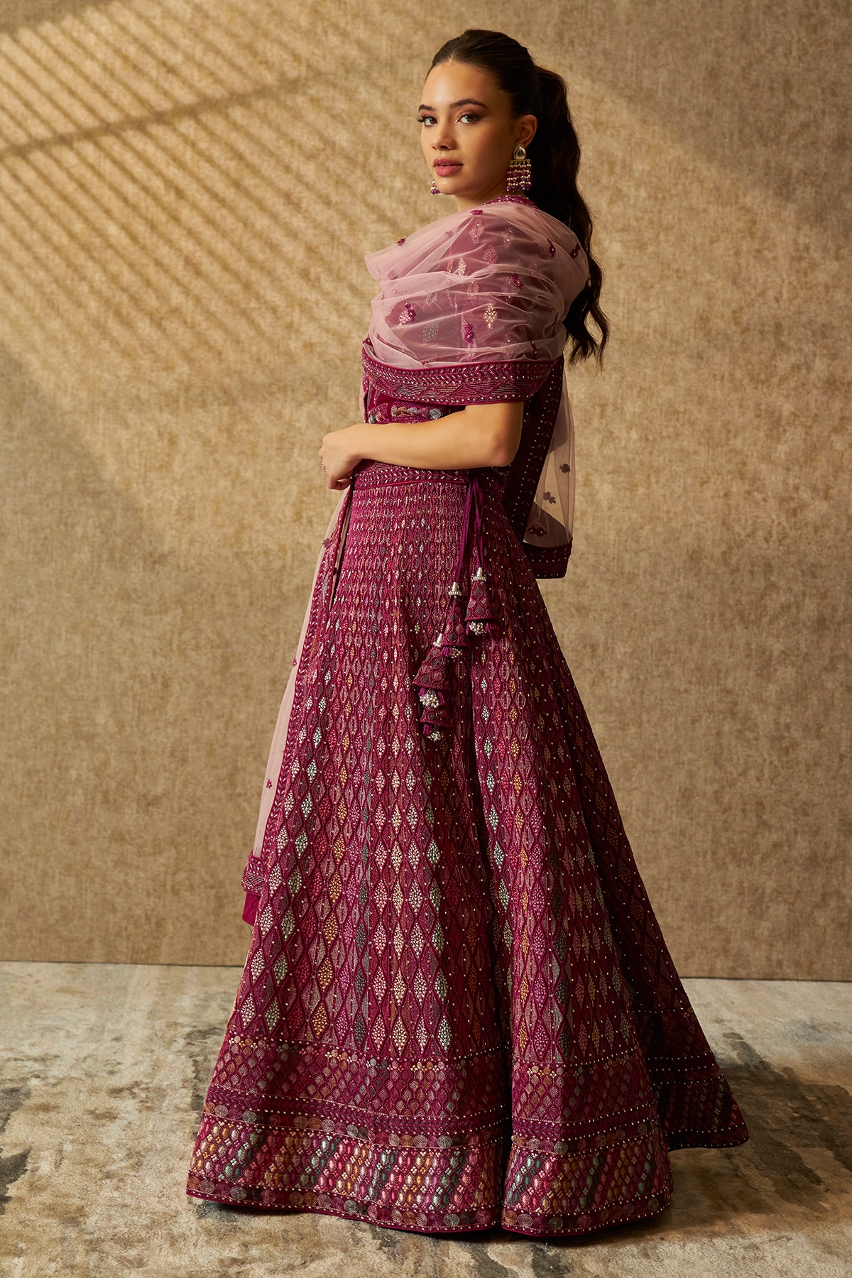 Buy Wine Georgette Lehenga Choli with Stone Embellishments Online in India
