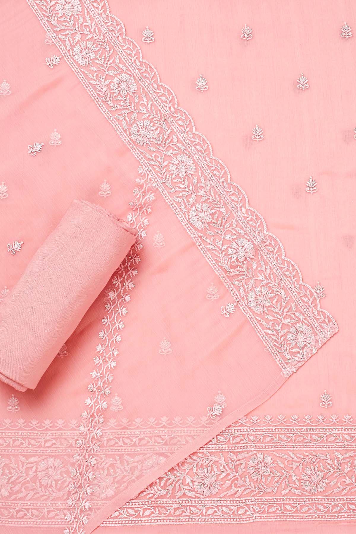 Chiffon embroidered dress material online outlet