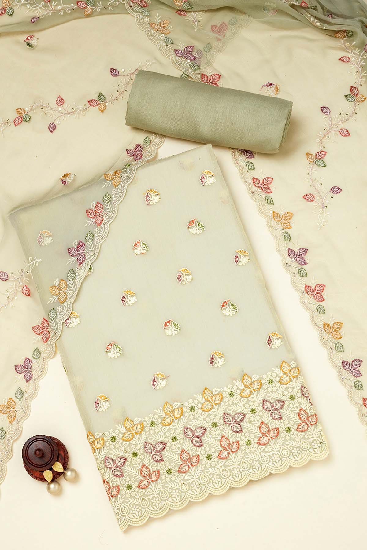 Embroidered unstitched dress material shop