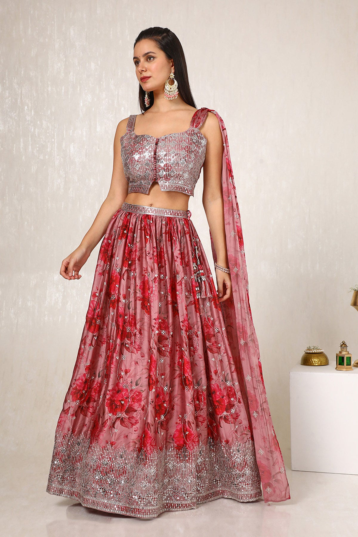 Pink Georgette Blend Embroidered Ghagra Choli With Sequins Available in USA Worldwide