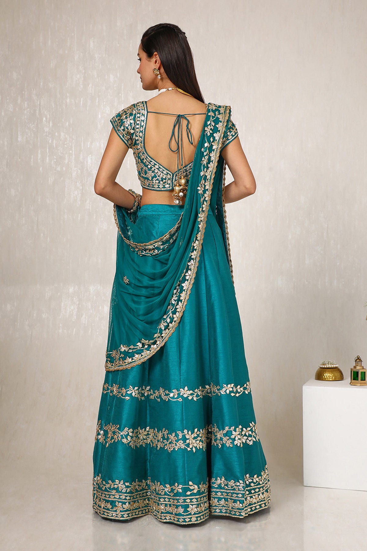 Teal Dupion Silk Ghagra Choli