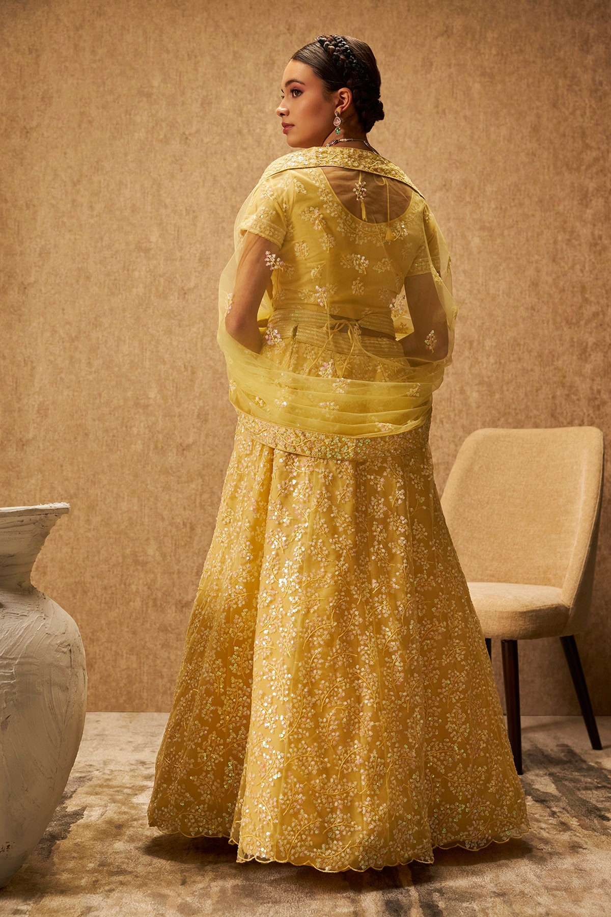 Nitika Gujral | Gold Organza Lehenga Choli Set | INDIASPOPUP.COM